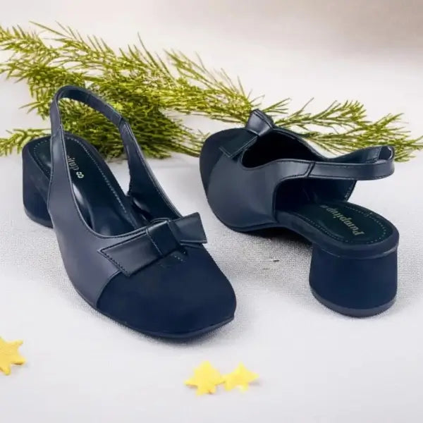 BB Bow Legacy Slingback PIU_217 – Matte and Jet Black block heel shoes by PumpItUp.pk