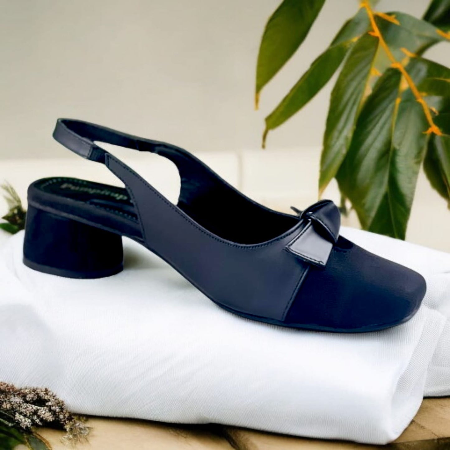 BB Bow Legacy Slingback PIU_217 – Matte and Jet Black block heel shoes by PumpItUp.pk