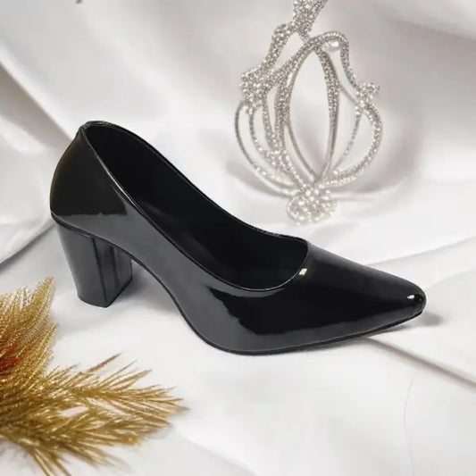 Black Comfy Court Shoe Block Heel PIU_172