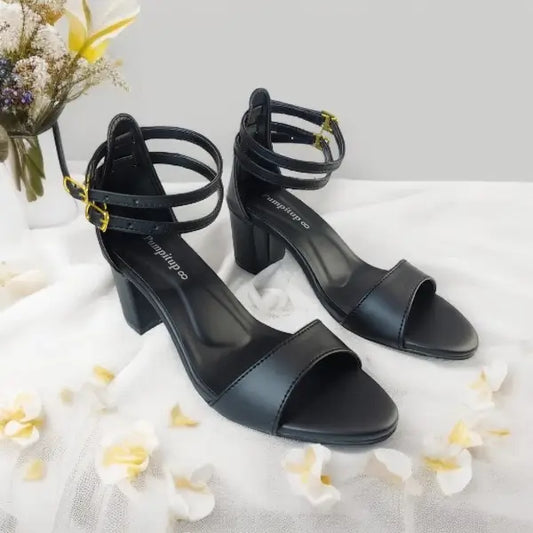 Black Double Straps Block Heel Sandal PIU_162