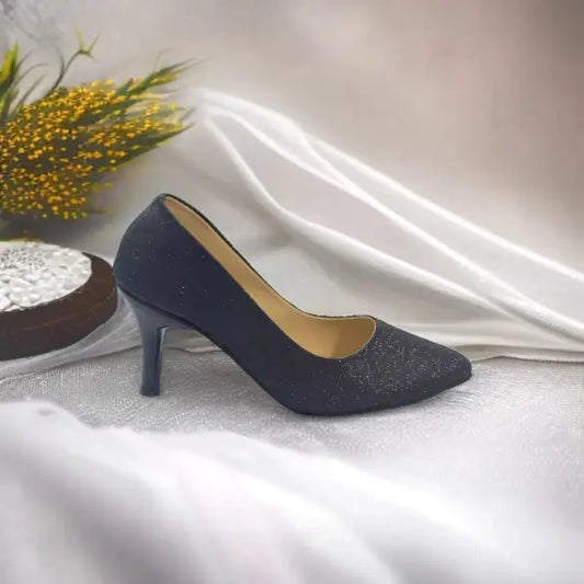 Black Glitter Shine Court Shoe Heel PIU_86