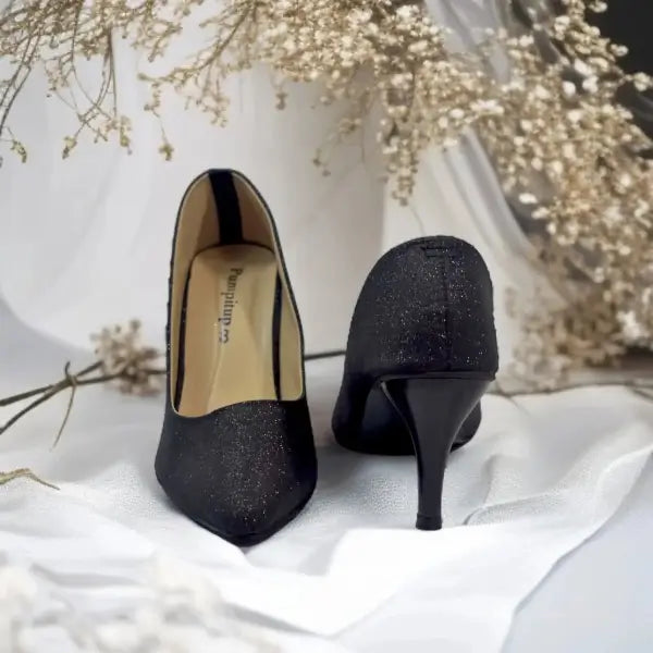Black Glitter Shine Court Shoe Heel PIU_86
