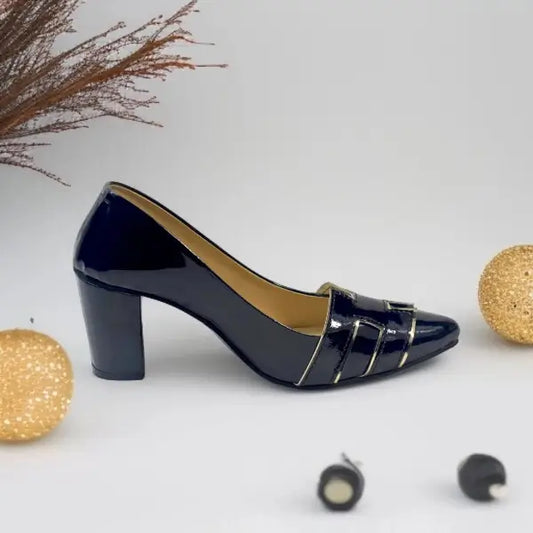 Black H Block Heel Court Shoe PIU_64