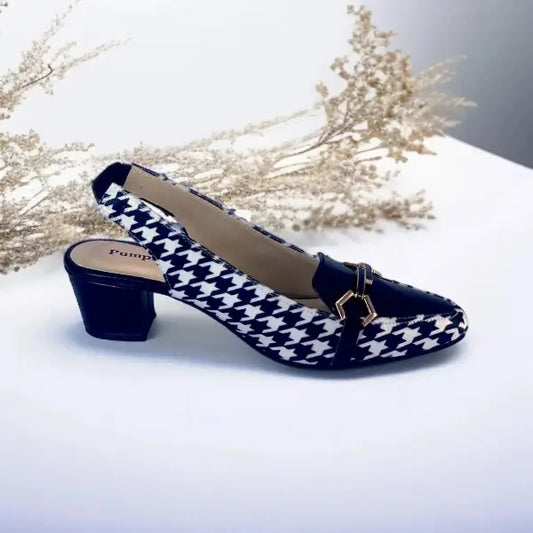 Black & White Sling Back Block Heel Sandal PIU_160