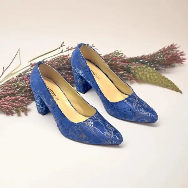 Blue Chunky Block Heel Pump PIU_137