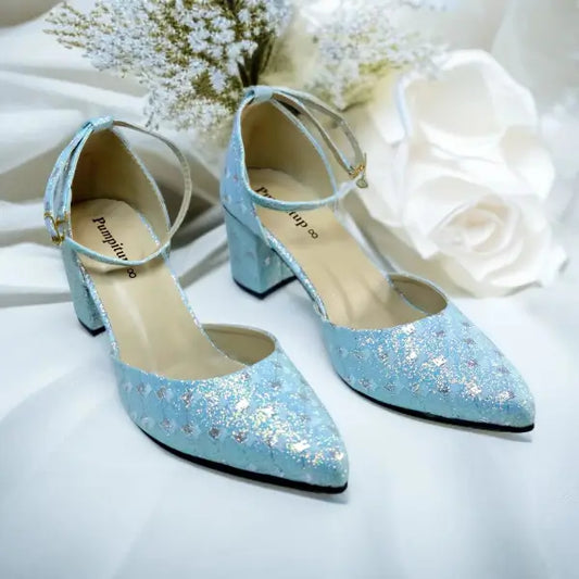Blue Sparkle Block heel Pump PIU_195
