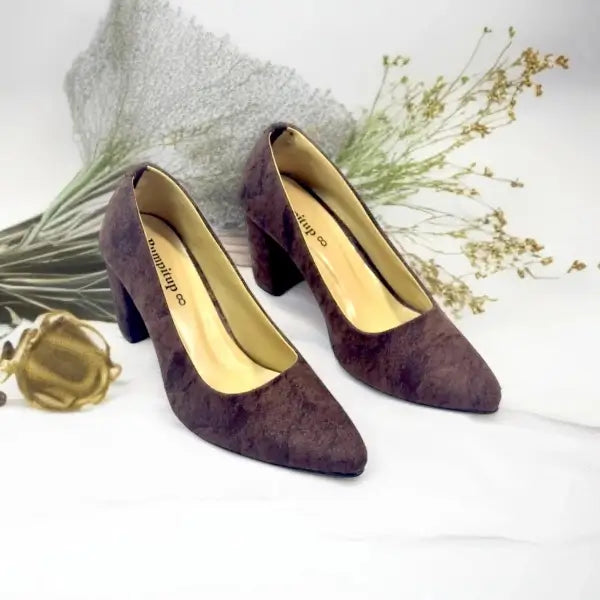 Brown Serenity Shoes Block Heels Pump PIU_132
