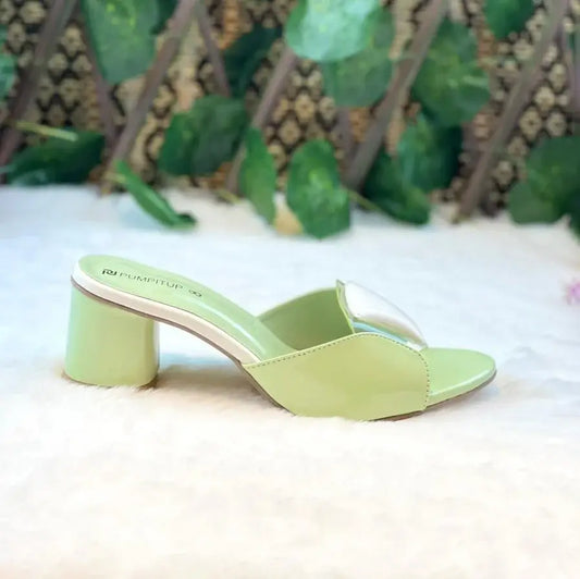 Chic Mint Block Heels PIU_224 patent rexine block heel shoes PumpItUp.pk