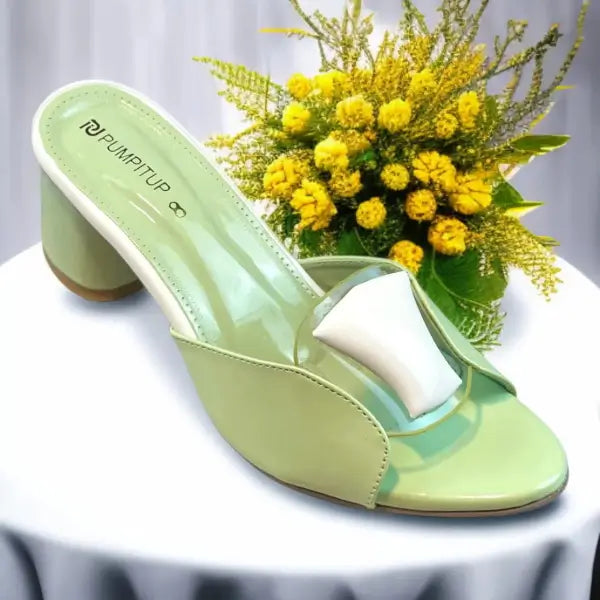 Chic Mint Block Heels PIU_224 patent rexine block heel shoes PumpItUp.pk