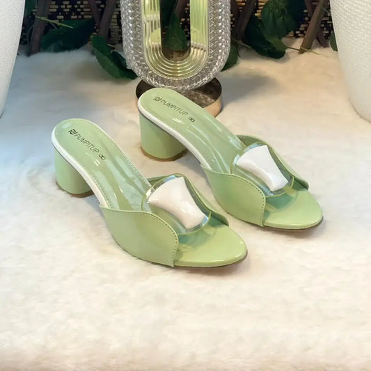 Chic Mint Block Heels PIU_224 patent rexine block heel shoes PumpItUp.pk