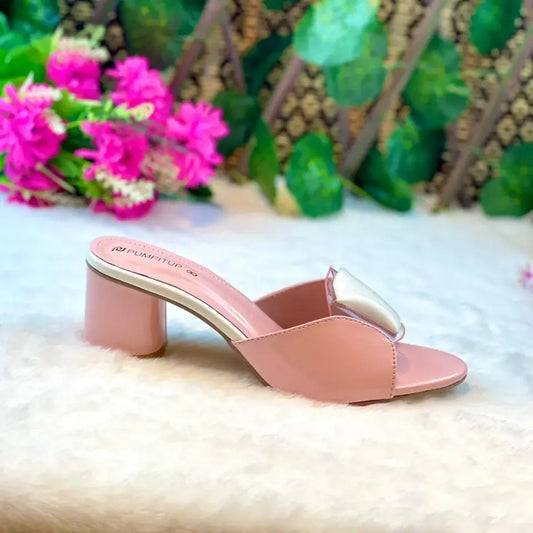 Chic Pink Block Heels PIU_225 patent rexine block heel shoes PumpItUp.pk
