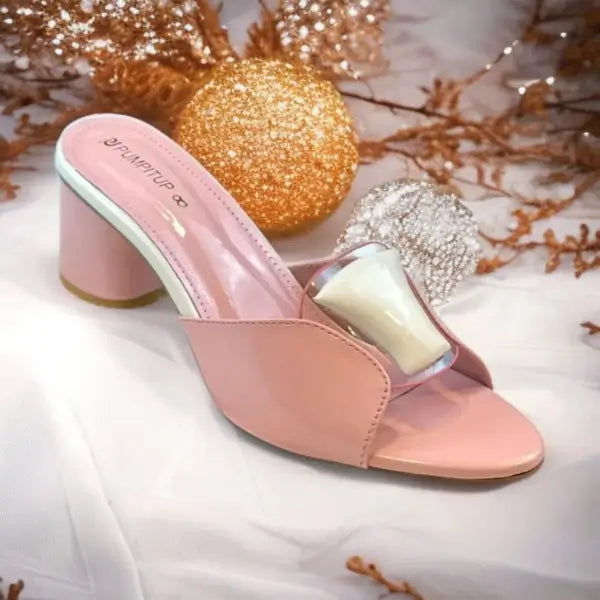 Chic Pink Block Heels PIU_225 patent rexine block heel shoes PumpItUp.pk