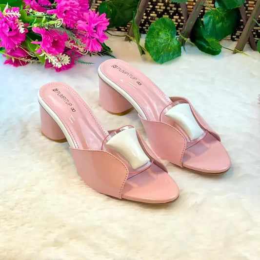 Chic Pink Block Heels PIU_225 patent rexine block heel shoes PumpItUp.pk
