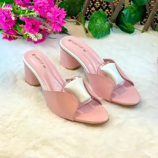 Chic Pink Block Heels PIU_225 patent rexine block heel shoes PumpItUp.pk