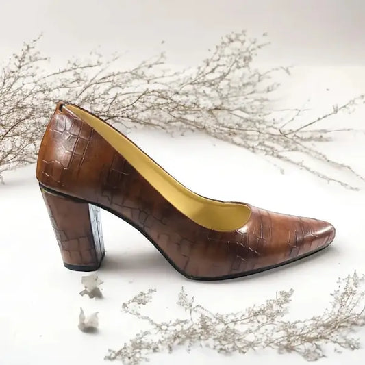 Dark Crocodile Block Heel Pump PIU_139