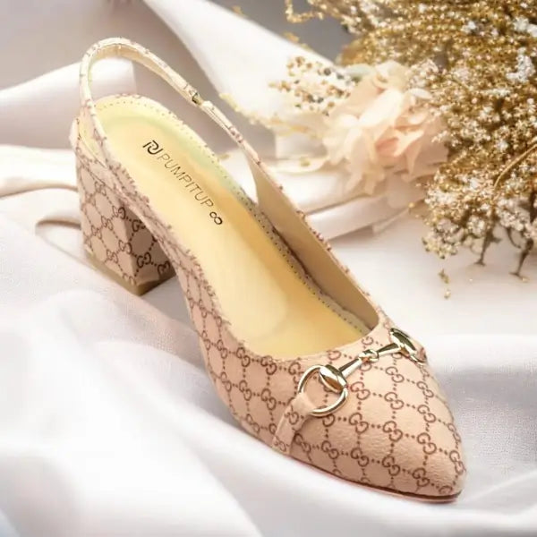 GG Signature Slingback Block Heel PIU_238 Amarah rexine ladies shoes PumpItUp.pk