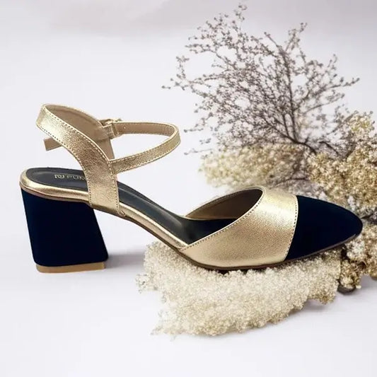 Gold Black Essential Block Heel PIU_241 sofa Amarah rexine ladies shoes PumpItUp.pk