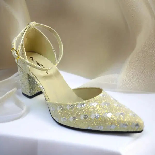 Gold Sparkle Block heel Pump PIU_196