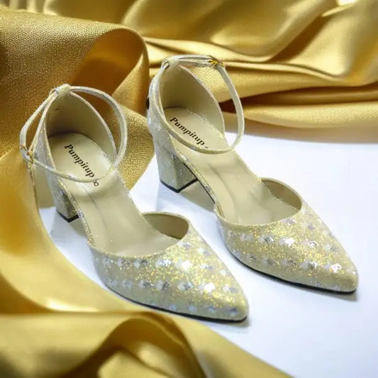 Gold Sparkle Block heel Pump PIU_196