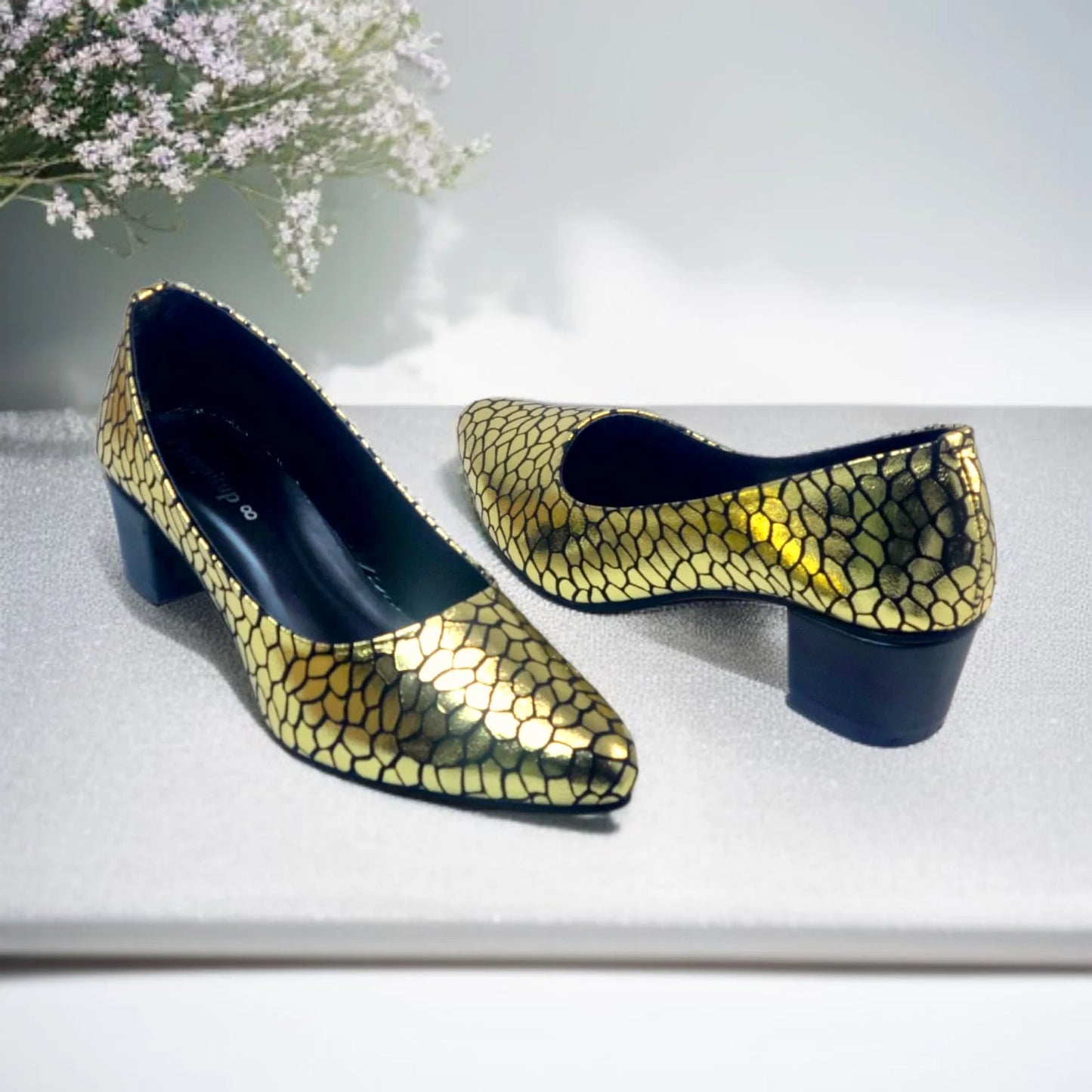 Golden Auric Scales Block Heel PIU_186