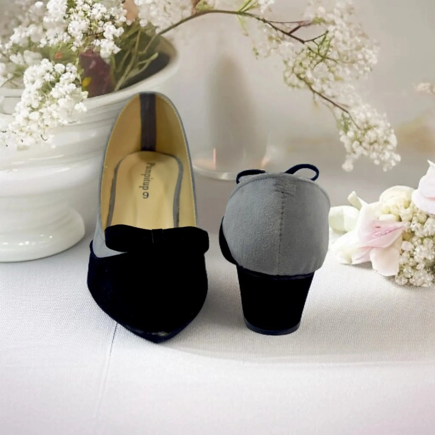 Gray & Black Tie Block Heel Pump PIU_106