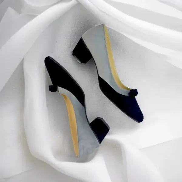 Gray & Black Tie Block Heel Pump PIU_106