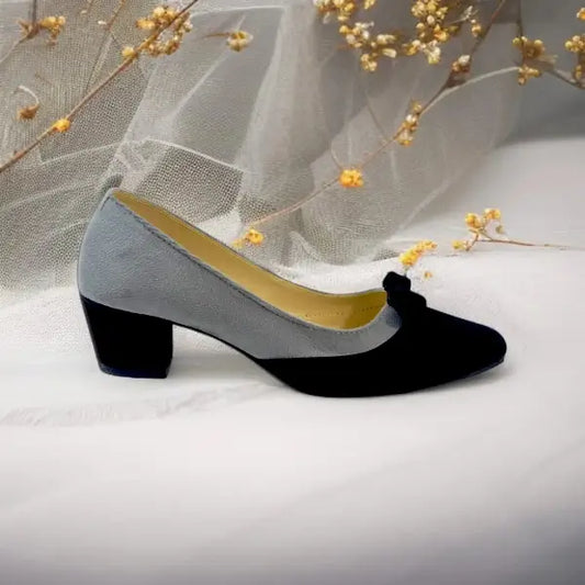 Gray & Black Tie Block Heel Pump PIU_106