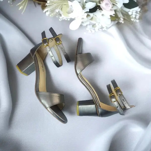 Gray Lava Double Straps Block Heel Sandal PIU_161