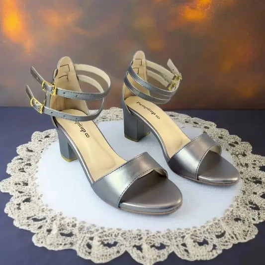 Gray Lava Double Straps Block Heel Sandal PIU_161