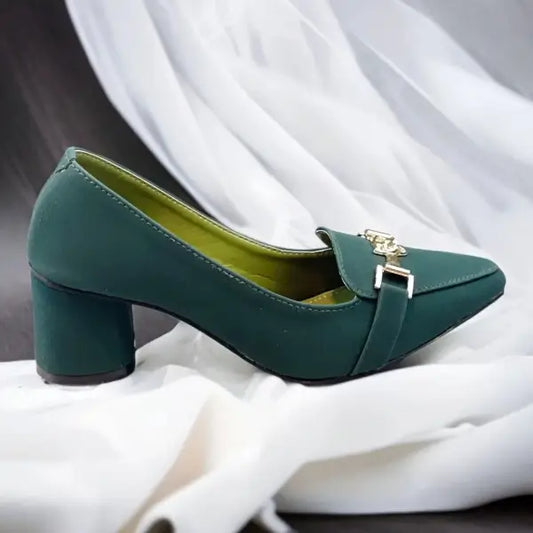 Green Elite Muse Block Heels PIU_235 Amarah rexine shoes PumpItUp.pk