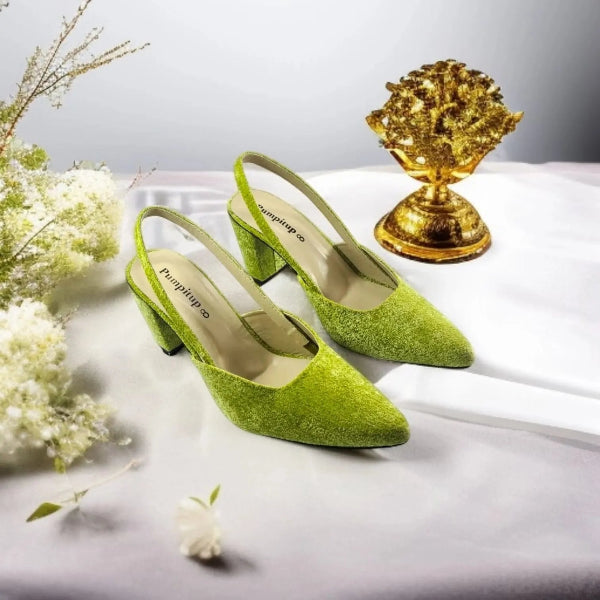 Green Slingback Block Heels Pump PIU_130