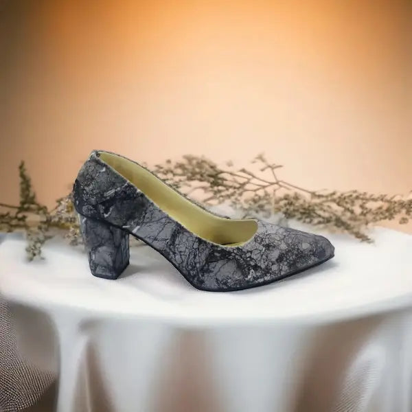 Grey Crushed Comfy Block Heel Pump PIU_147