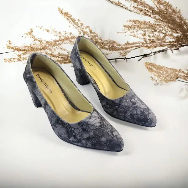 Grey Crushed Comfy Block Heel Pump PIU_147