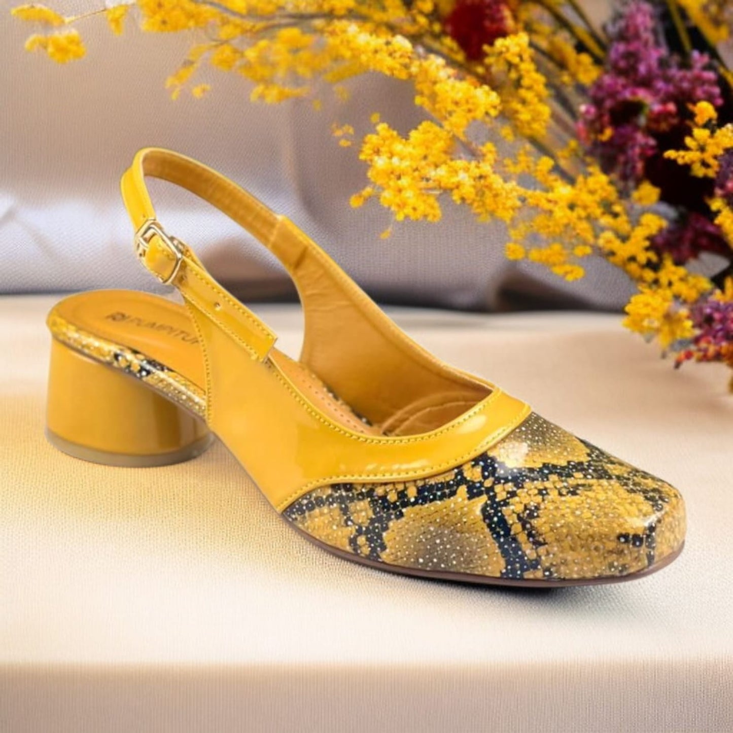 “Mustard Python Power Slingback Block Heel PIU_218 for Women – PumpItUp.pk”