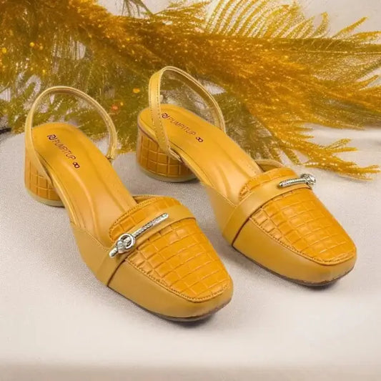 Mustard Waffle Charm Slingback PIU_220 textured block heel slingback shoes PumpItUp.pk