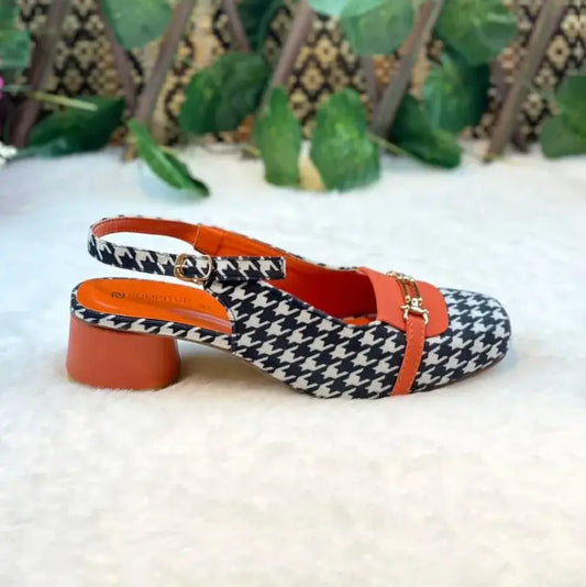 Orange Crush Slingback PIU_223 Amarah fabric rexine block heel slingback shoes PumpItUp.pk