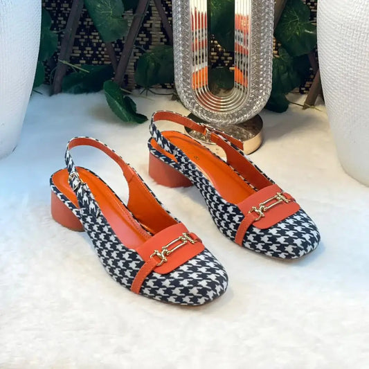 Orange Crush Slingback PIU_223 Amarah fabric rexine block heel slingback shoes PumpItUp.pk