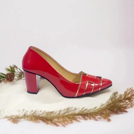 Red H Block Heel Court Shoe PIU_108