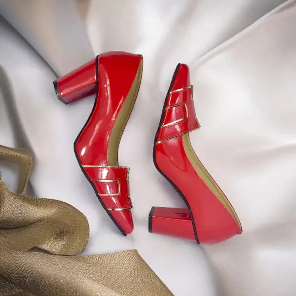 Red H Block Heel Court Shoe PIU_108