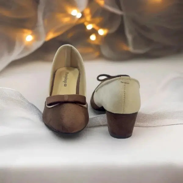 White & Brown Tie Block Heel Pump PIU_112