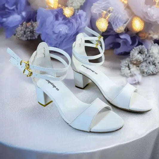 White Double Straps Block Heel Sandal PIU_163