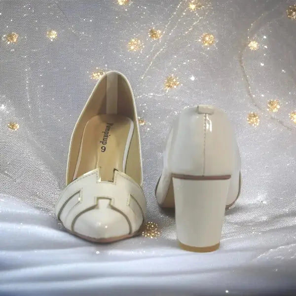 White H Block Heel Court Shoe PIU_83