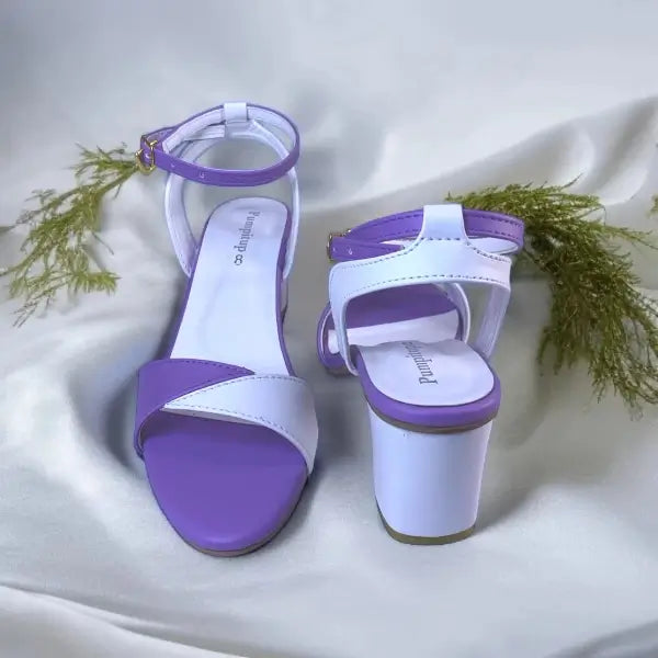White & Purple Block Heel Sandal PIU_168
