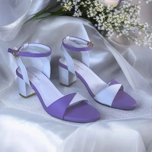 White & Purple Block Heel Sandal PIU_168