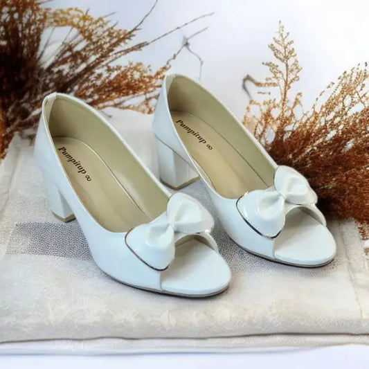 White Whisper Peep Toe Block Heel PIU_181