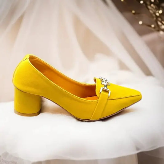 Yellow Elite Muse Block Heels PIU_234 Amarah rexine shoes PumpItUp.pk