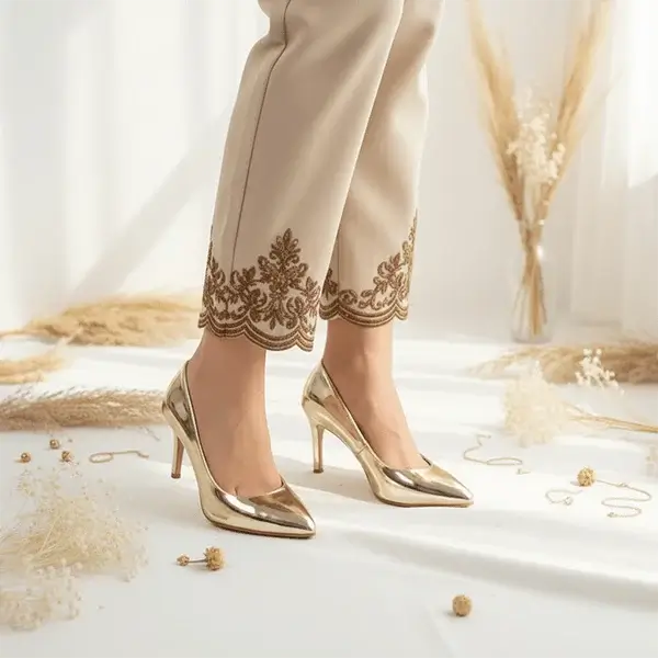 Wedding guest shoes Pakistan — golden court shoe for nikah by PumpItUp