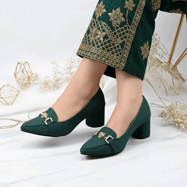 Shoe care guide rexine fabric heels Pakistan — PumpItUp green block heels PIU_235