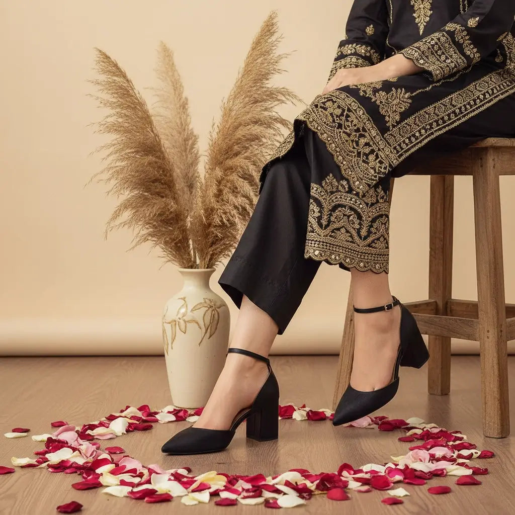 Ladies shoes in Hyderabad — premium block heel pumps shop online with delivery by PumpItUp Pakistan