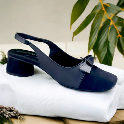 BB Bow Legacy Slingback PIU_217 – Matte and Jet Black block heel shoes by PumpItUp.pk